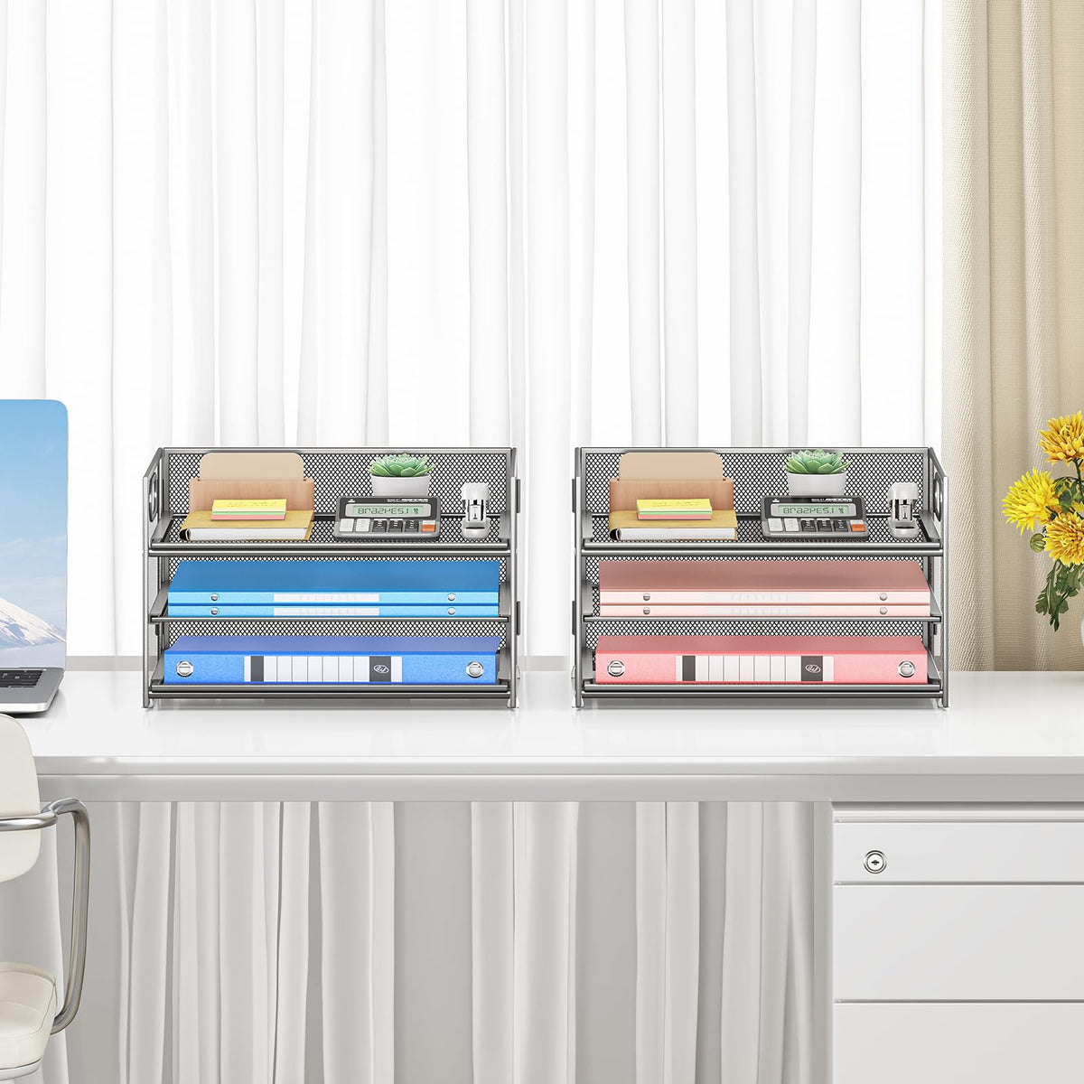 Paper Tray Organizer for Desk Organizers and Accessories 2P Silver
