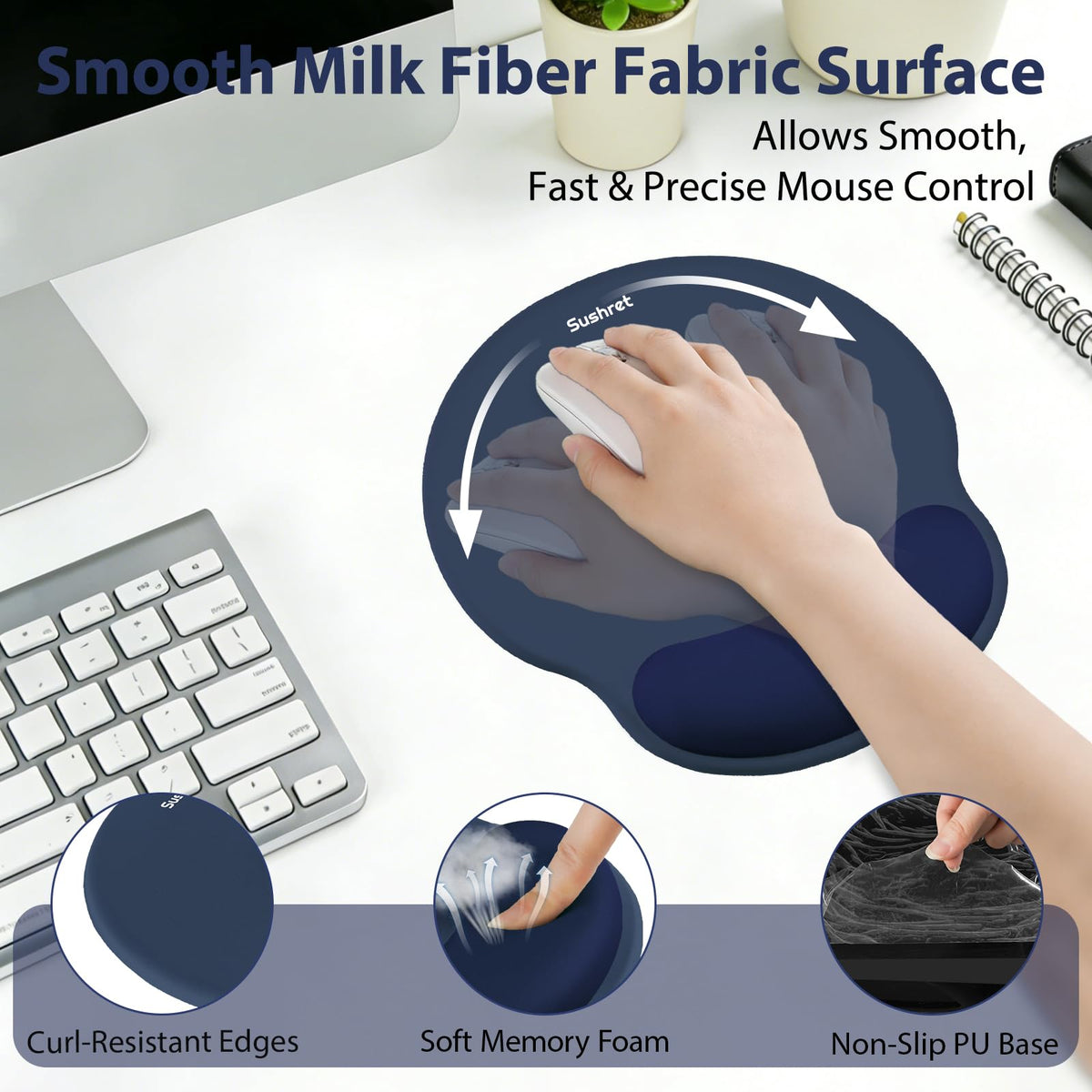 Sushret Mouse Pad and Keyboard Wrist Rest, 3-in-1 Gel Memory Foam Ergonomic Mouse Pad with Wrist