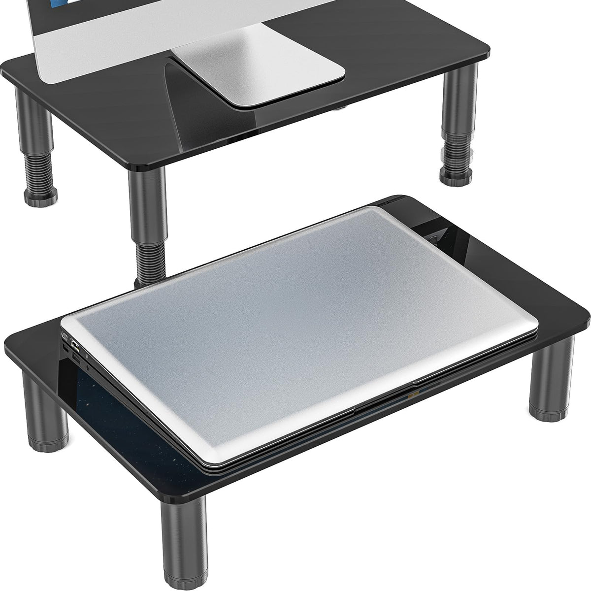 Hemudu 2 Pack Computer Monitor Stand Riser with Height Adjustable Multi Media Desktop Stand for