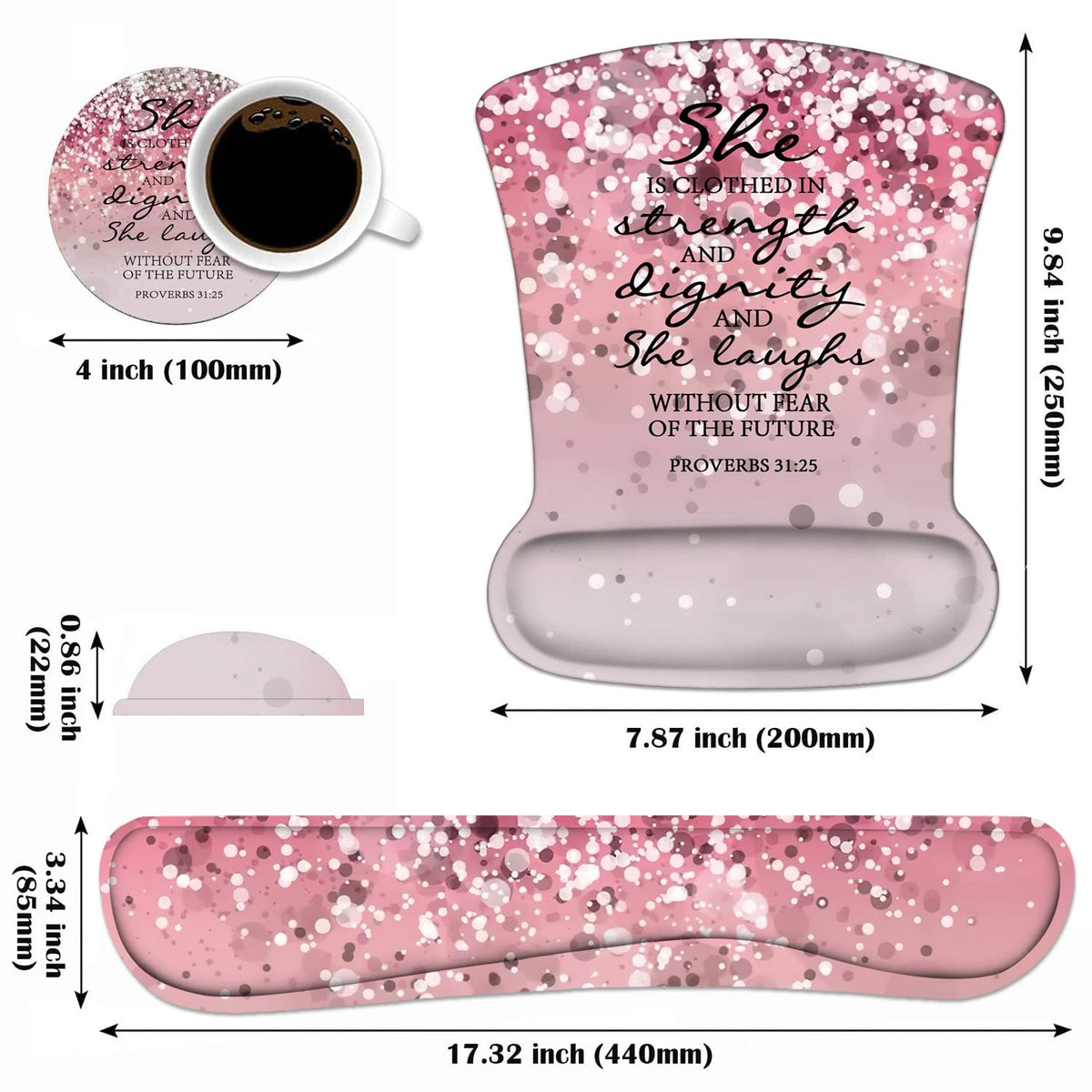 Keyboard Wrist Rest and Mouse Wrist Rest Pad Set with Coasters, Ergonomic Support, Non-Slip PU