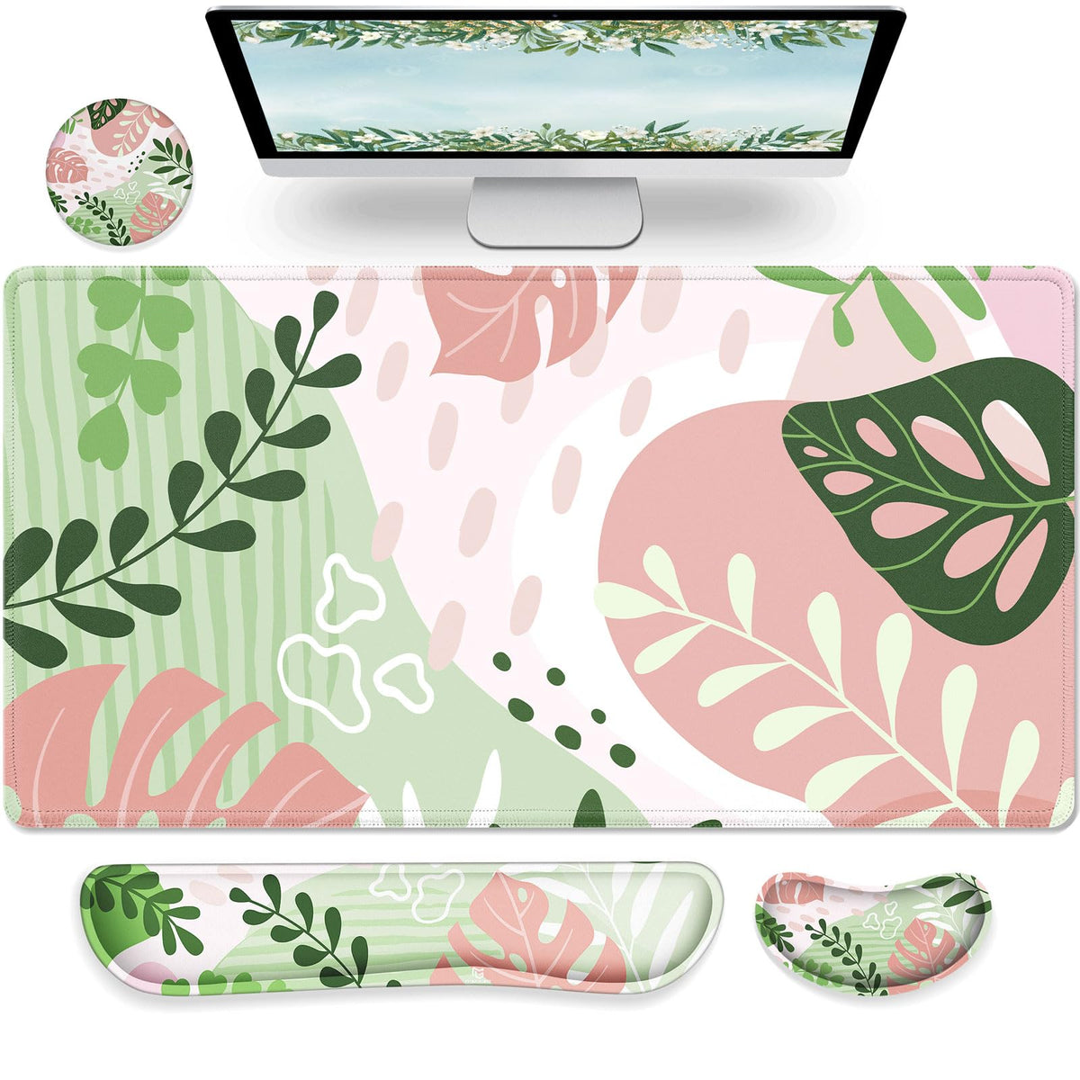 Gimars 4 in 1 Mouse Pad and Keyboard Wrist Rest Set, Large Mouse Pad with Memory Foam Wrist Support