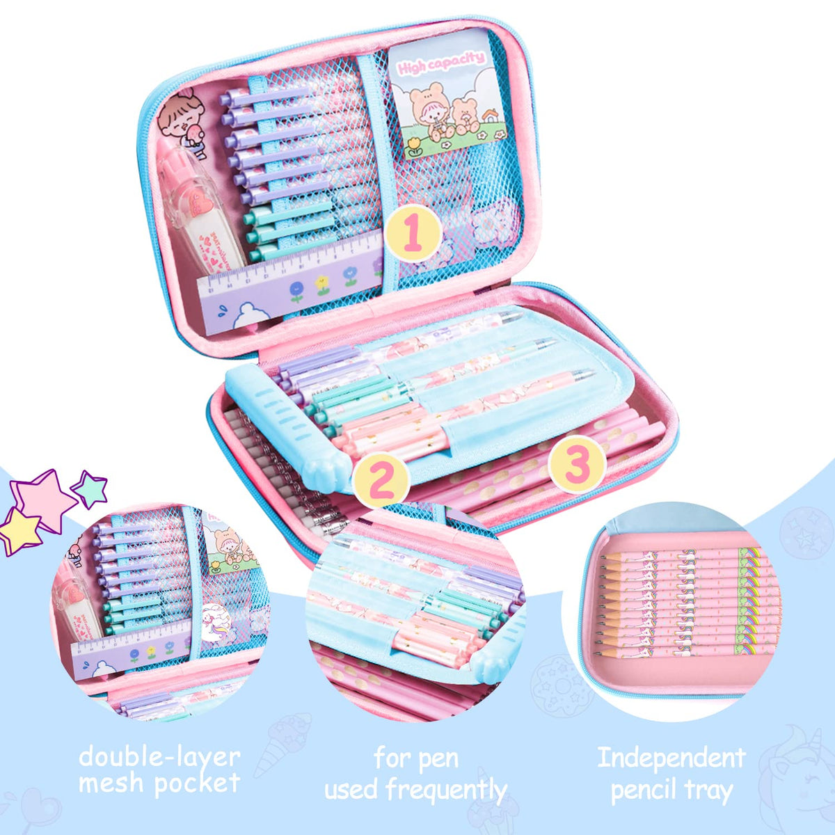 homicozy Pencil Case for Girls,Cute Unicorn Stationary Set for Kids,3D EVA School Large Capacity