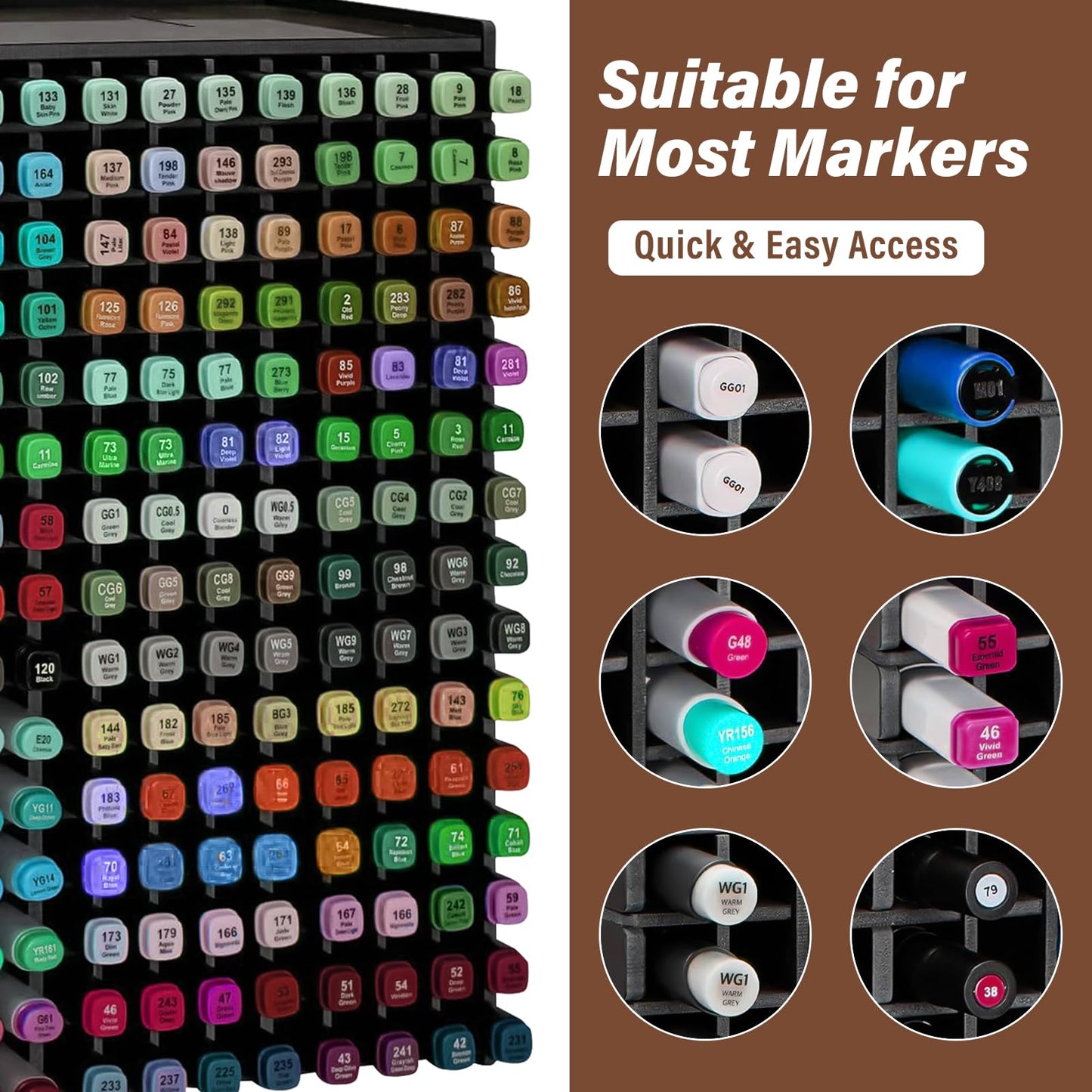 Yrangee Marker Organizer,240 Slots Marker Storage with Divider,Black