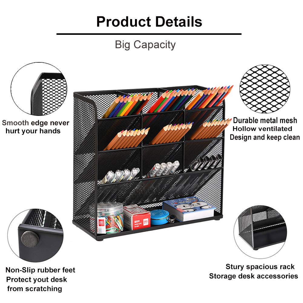 Marbrasse Mesh Desk Organizer, Multi-Functional Pen Holder, Desktop Stationary Organizer, Storage