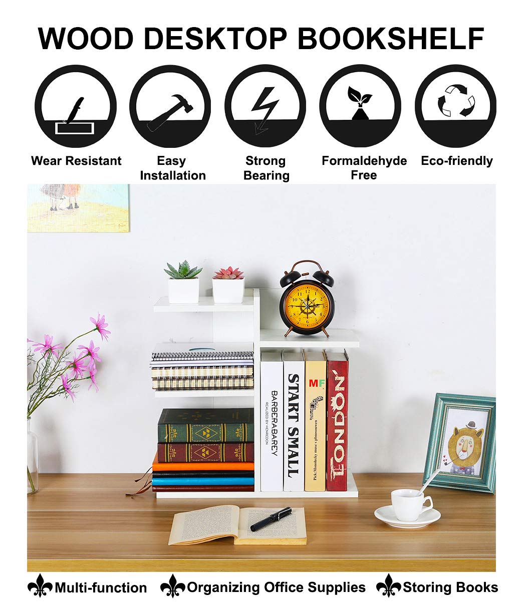 PAG-Mass Desktop Bookshelf Freestanding Wooden Countertop Bookcase Accessories Organizer Display