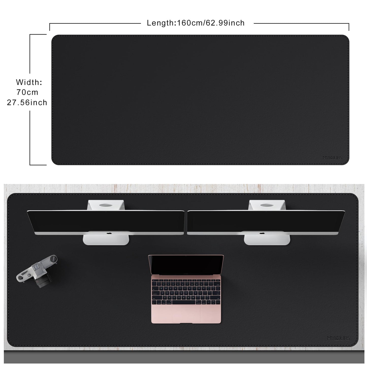 Mydours Giant Desk Mat, 63 x 28-inch Extended PU Leather Desk Pad, (Black)