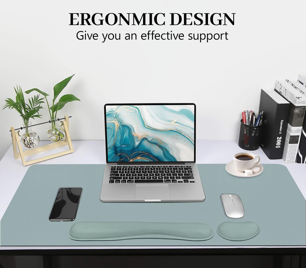 Meetcolor Desk Mat Set,3-in-1 Mouse Pad with Wrist Rest and Keyboard Pad