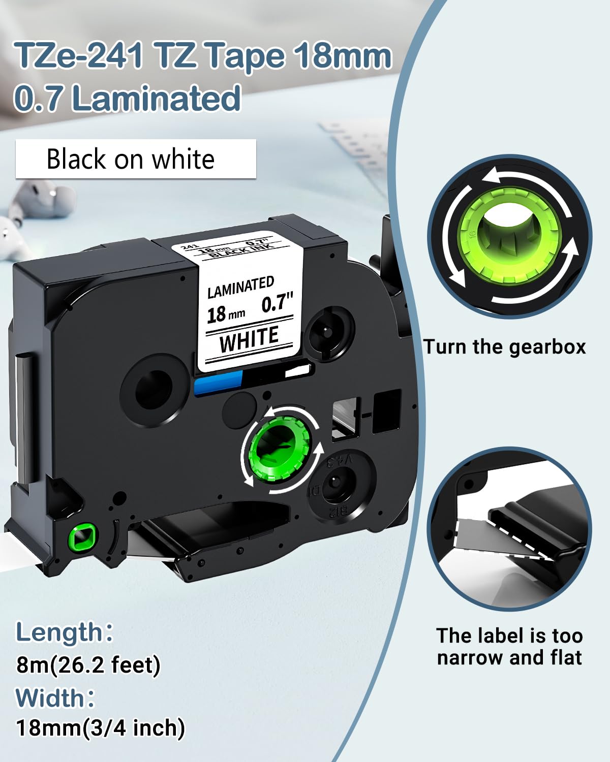 Replacement for 18mm 0.7 Laminated White TZe Tape Brother Label Maker Tape