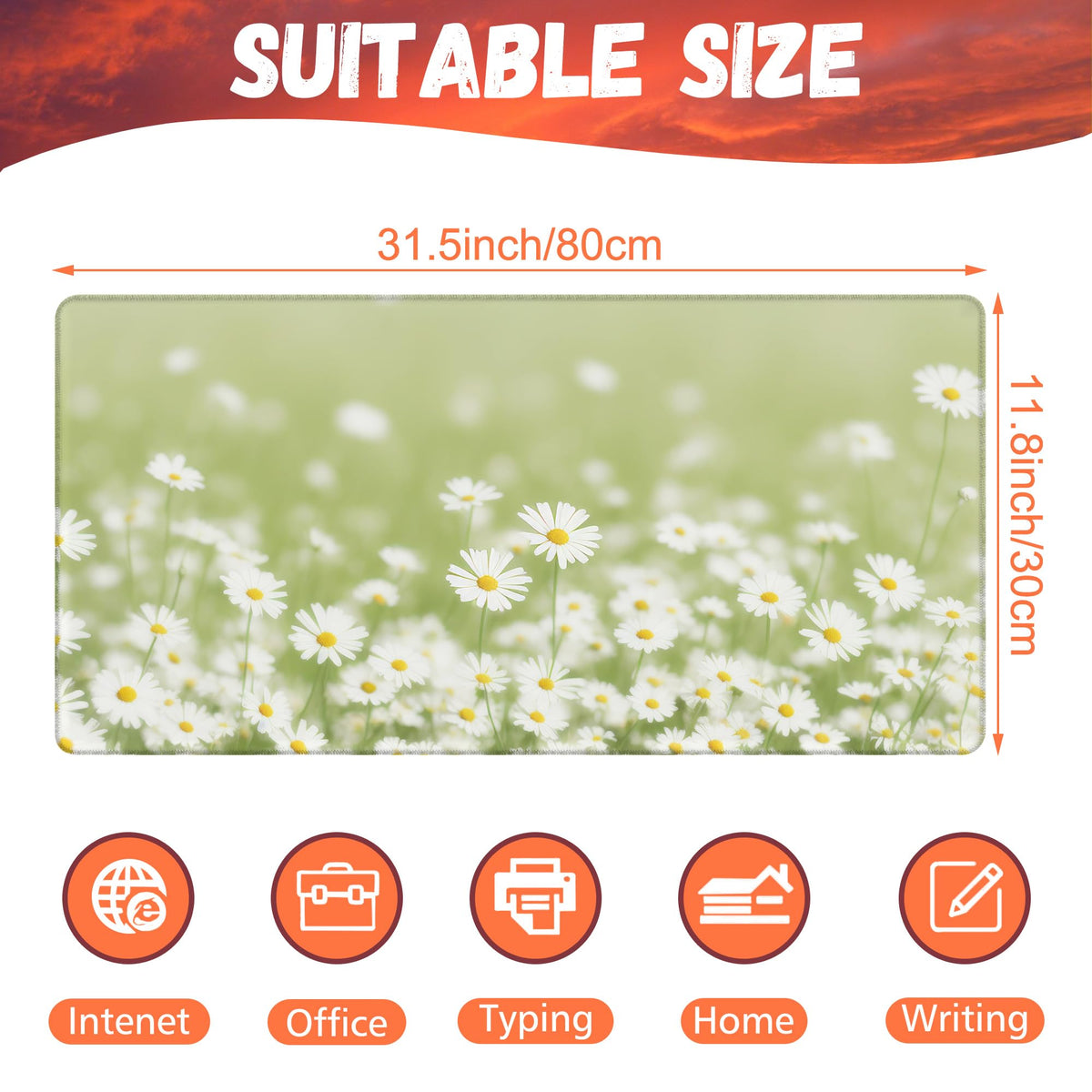 KOAIWPAE Desk Mat, Green Daisy Flowers Desk Pad, Chamomile Flowers Large Gaming Mouse Pad