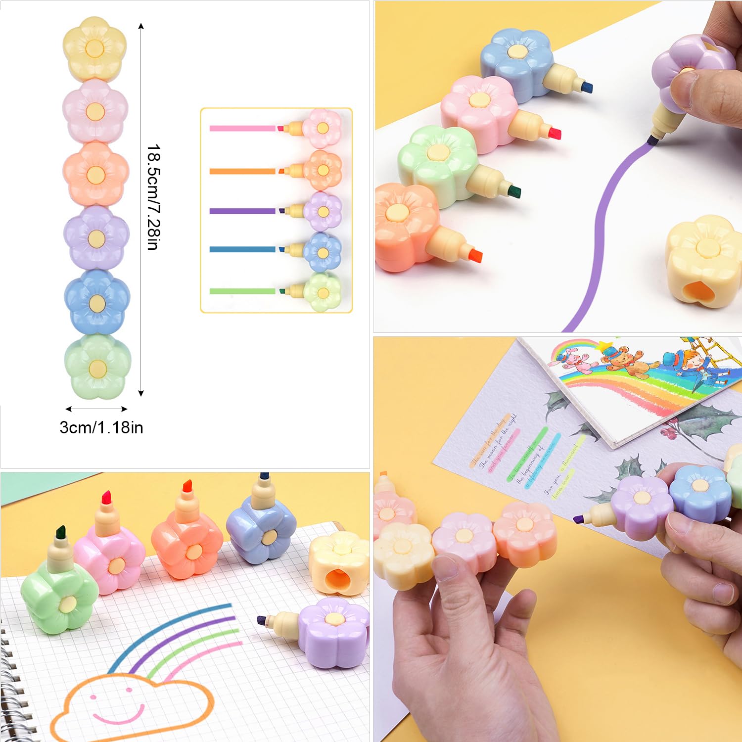 CNYMANY 7 packs (38 pcs) Mini Highlighter Pens, Pastel Colourful Highlighters Cute Stackable Kawaii
