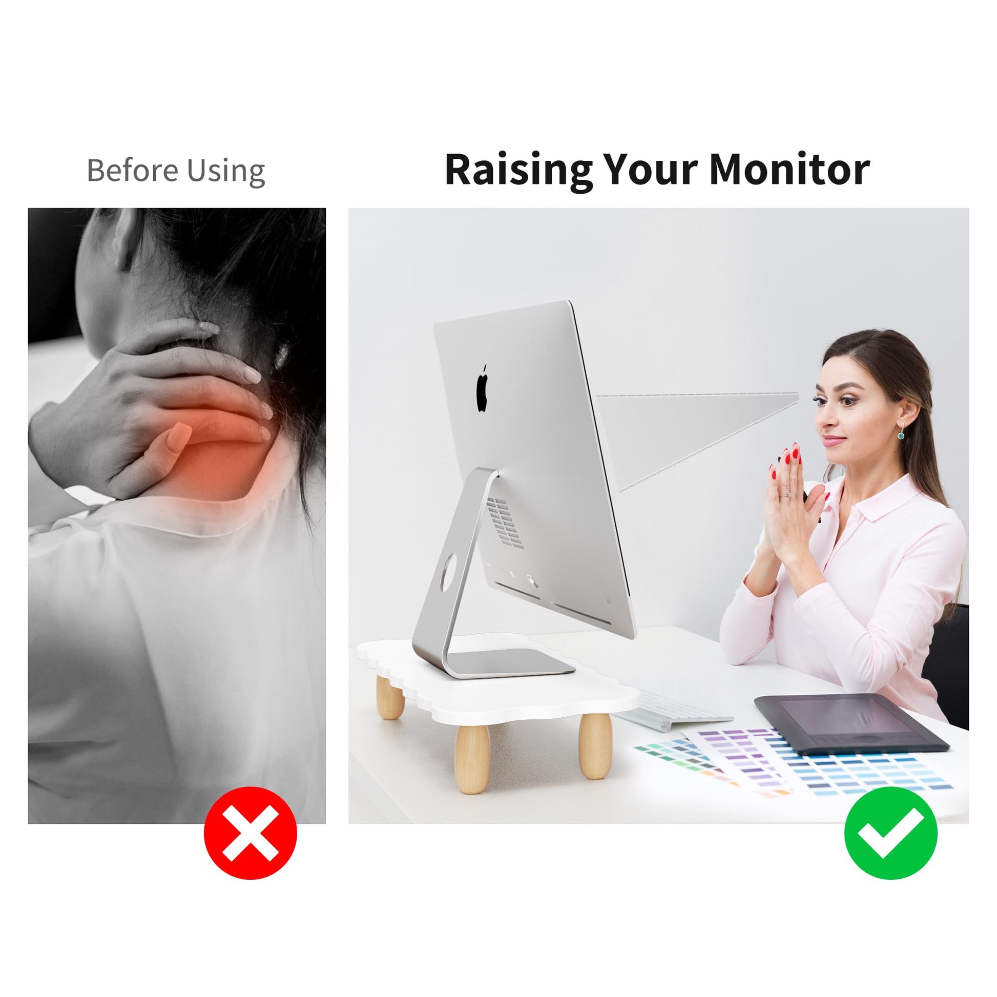 AFOOYO Monitor Stand Riser, Cookie-Shaped Sturdy Wood Computer Monitor Stand for Desk, Ergonomic