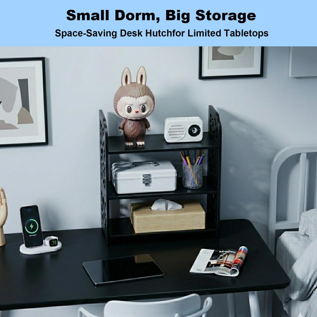 YGYQZ Adjustable Desktop Shelf Organizer, 3-Tier Desk Shelf, Black Pattern