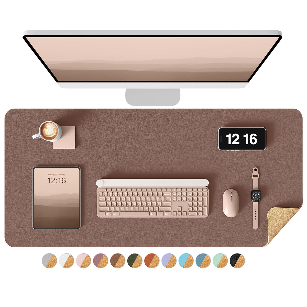YSAGi Double-Sided Desk Pad, 35.4"x17"Leather Desk Mat, Eco Cork Desk Pad Protector,Large Mouse