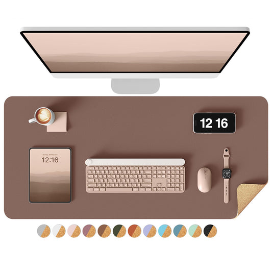 YSAGi Double-Sided Desk Pad, 35.4"x17"Leather Desk Mat, Eco Cork Desk Pad Protector,Large Mouse