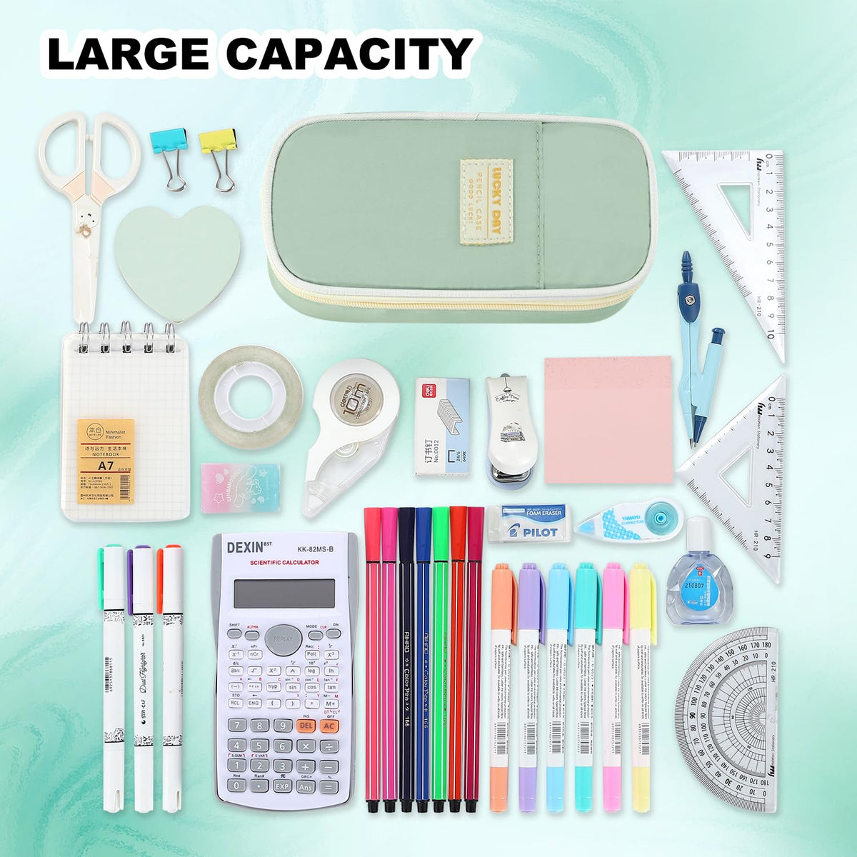 Large Pencil Bag for Girls Teens Kids School Pencil Case Organizer Green