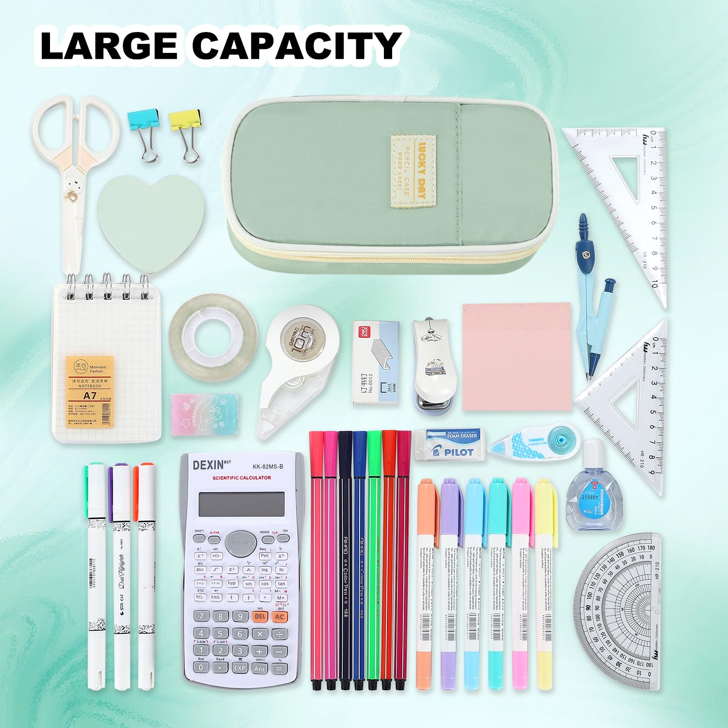 Large Pencil Bag for Girls Teens Kids School Pencil Case Organizer Green