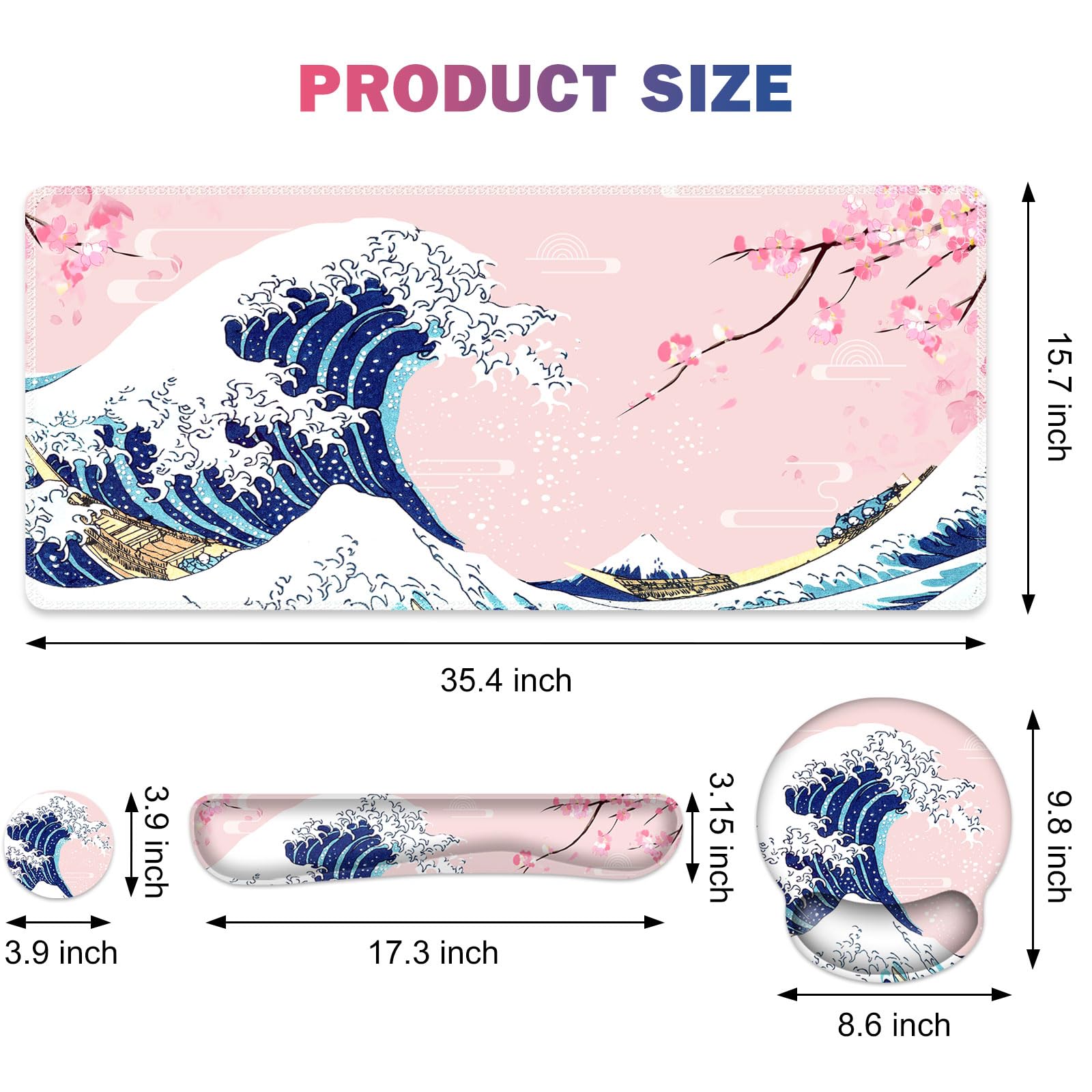Gaming Mouse Pad, Large Desk Mat, Cute Desk Pad Protector, Pink Cherry Blossoms XXL Mousepad +
