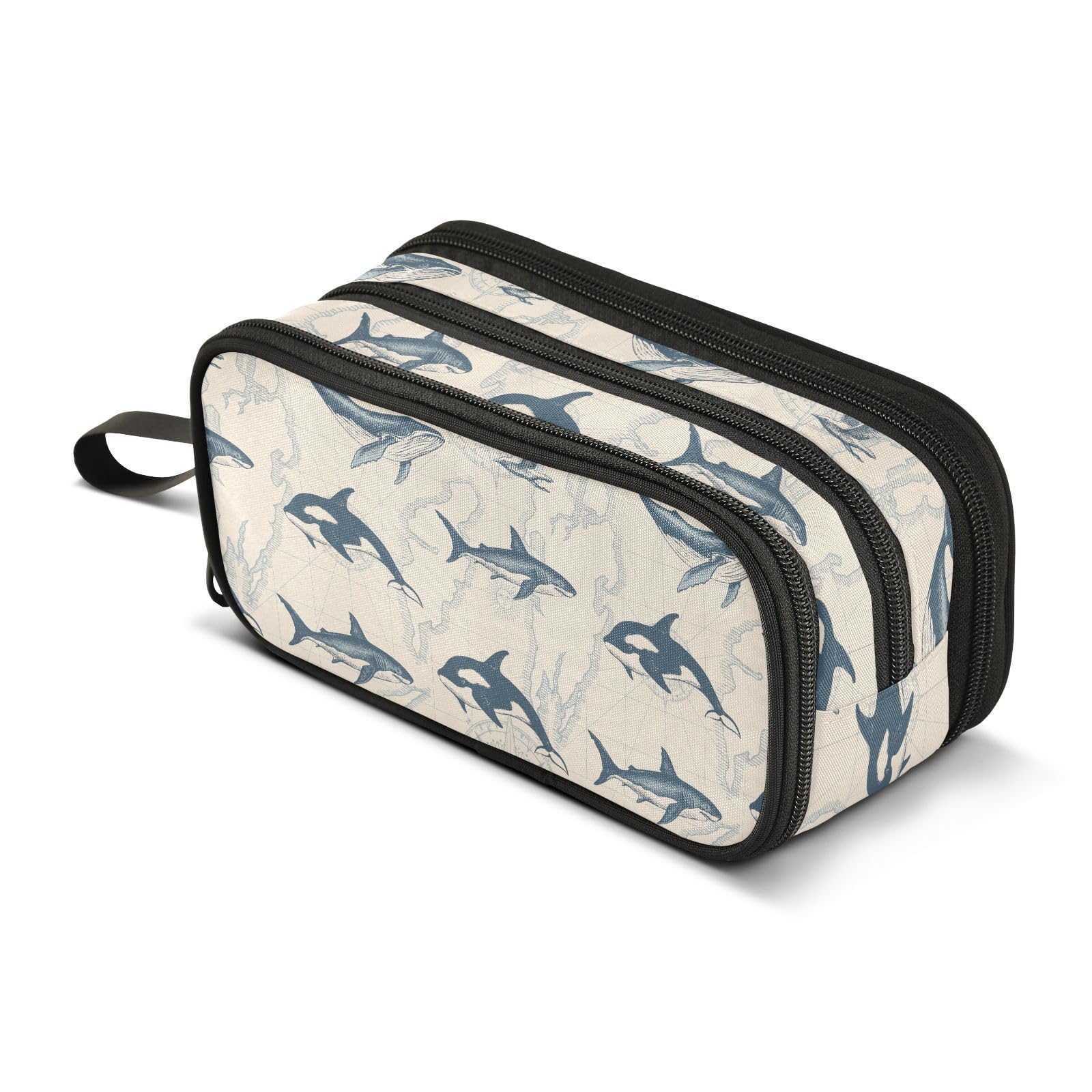 Sletend Pencil Case Shark Killer Whale Fishes 3 Compartments Pencil Pouch