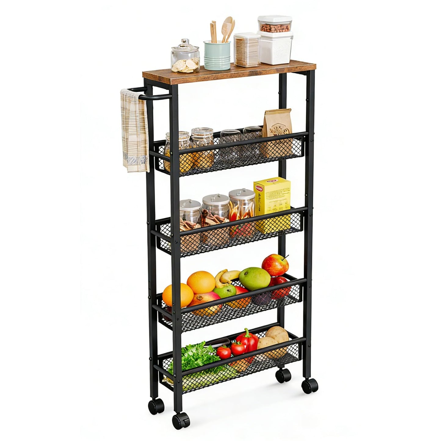 AZERPIAN Slim Rolling Cart 5 Tier Narrow Storage Cart on Wheels with Handle