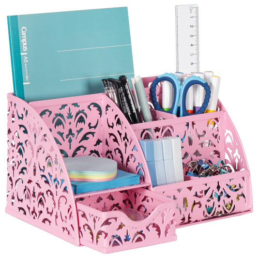 EasyPAG Desk Organizer and Pen Holder for Desk, Mesh Office Supplies Storage Caddy with Drawer for