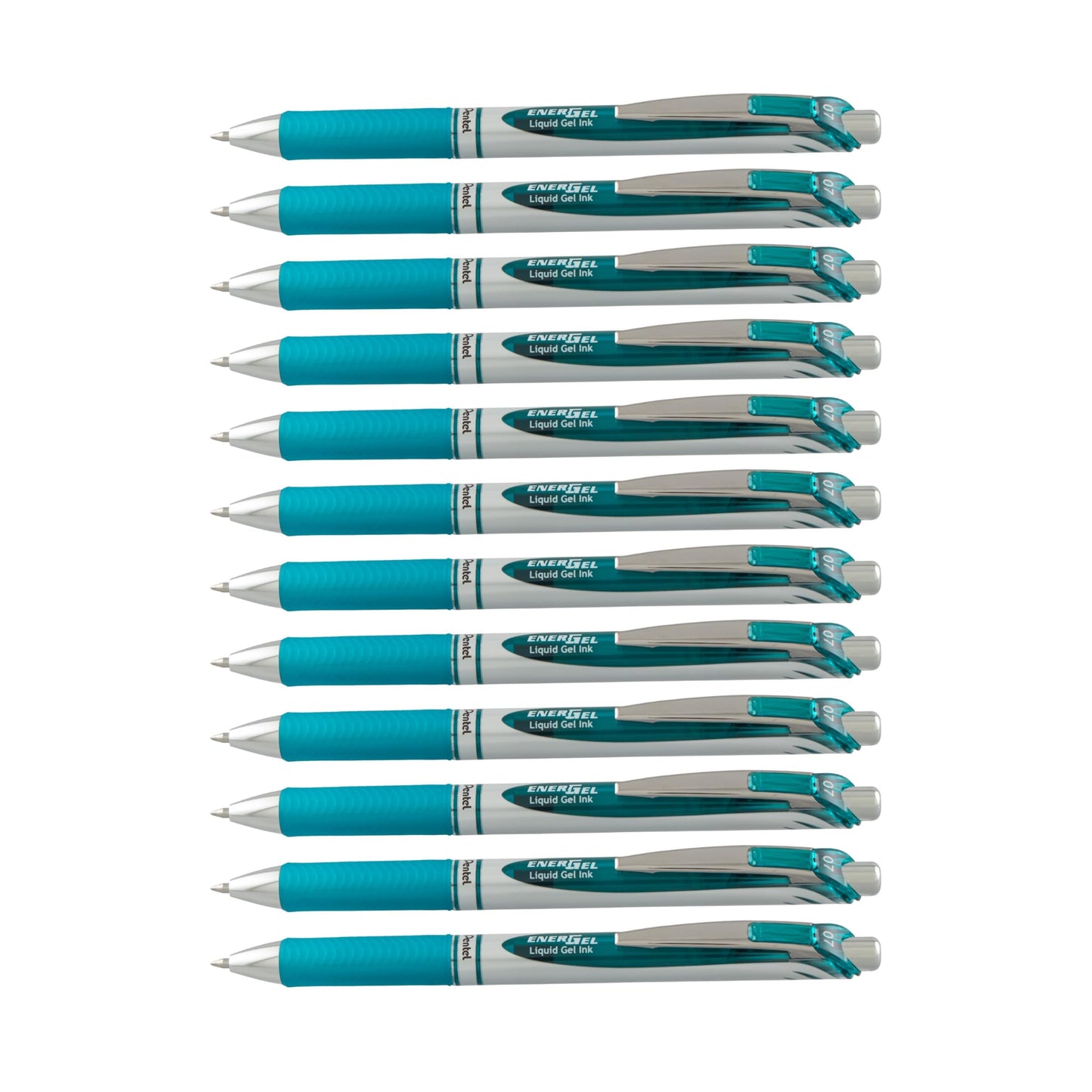 Pentel EnerGel RTX Retractable Liquid Gel Pen Metal Tip, 12 Pack, (0.7mm), Medium Line, Turquoise