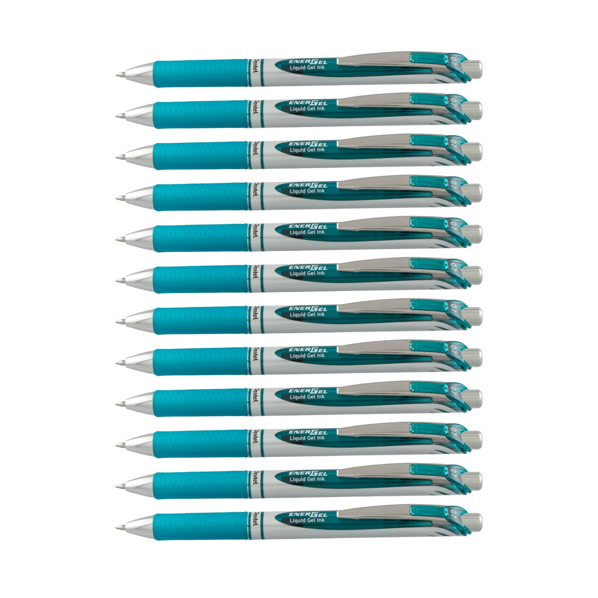 Pentel EnerGel RTX Retractable Liquid Gel Pen Metal Tip, 12 Pack, (0.7mm), Medium Line, Turquoise