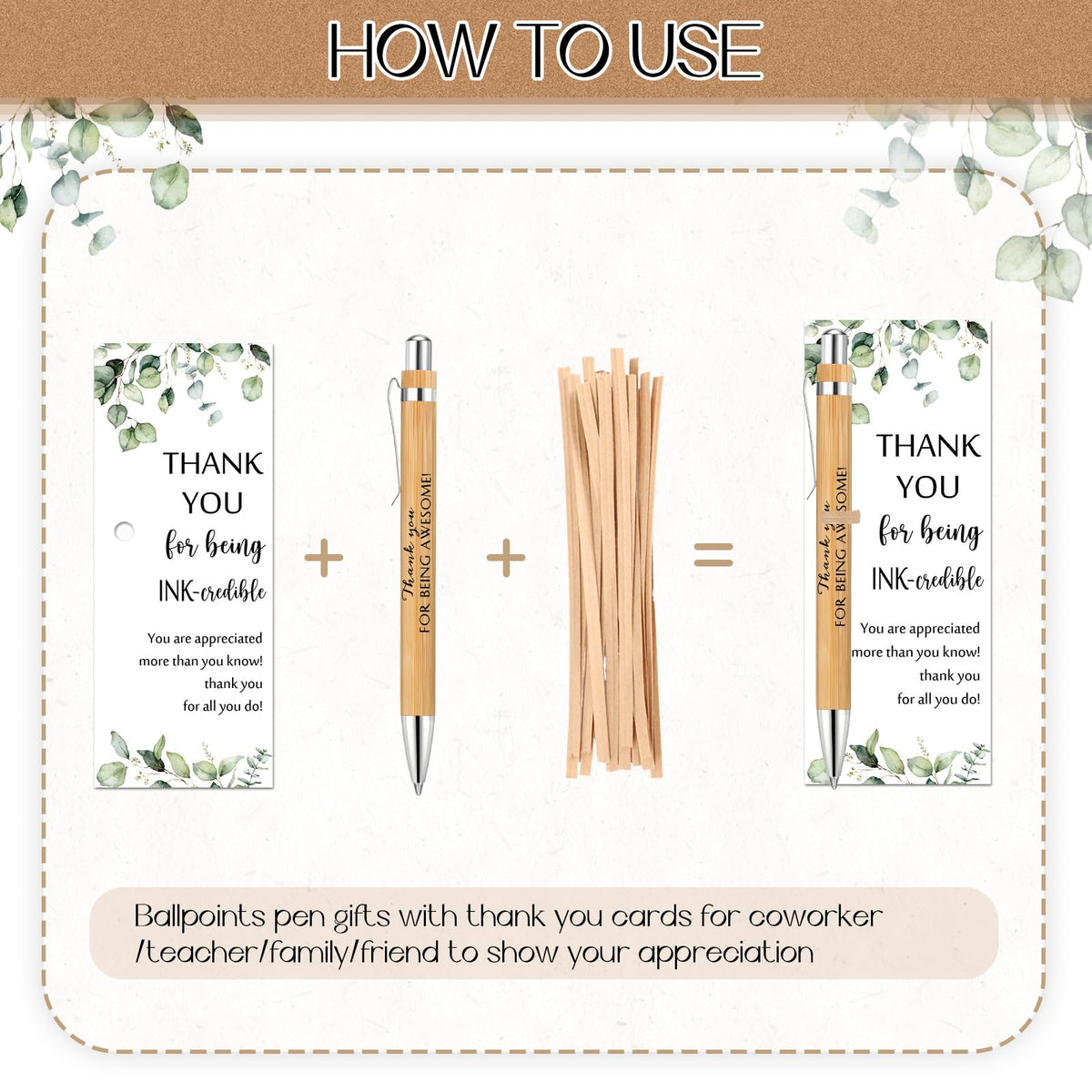 Yeaqee 36 Sets 36 Sets Bamboo Pens with Thank You Card, Being Awesome