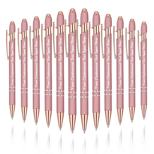 Betenshtresk Personalized Ballpoint Pen 12pcs, Custom Pens Free Engraved Bulk with Name Logo, Soft