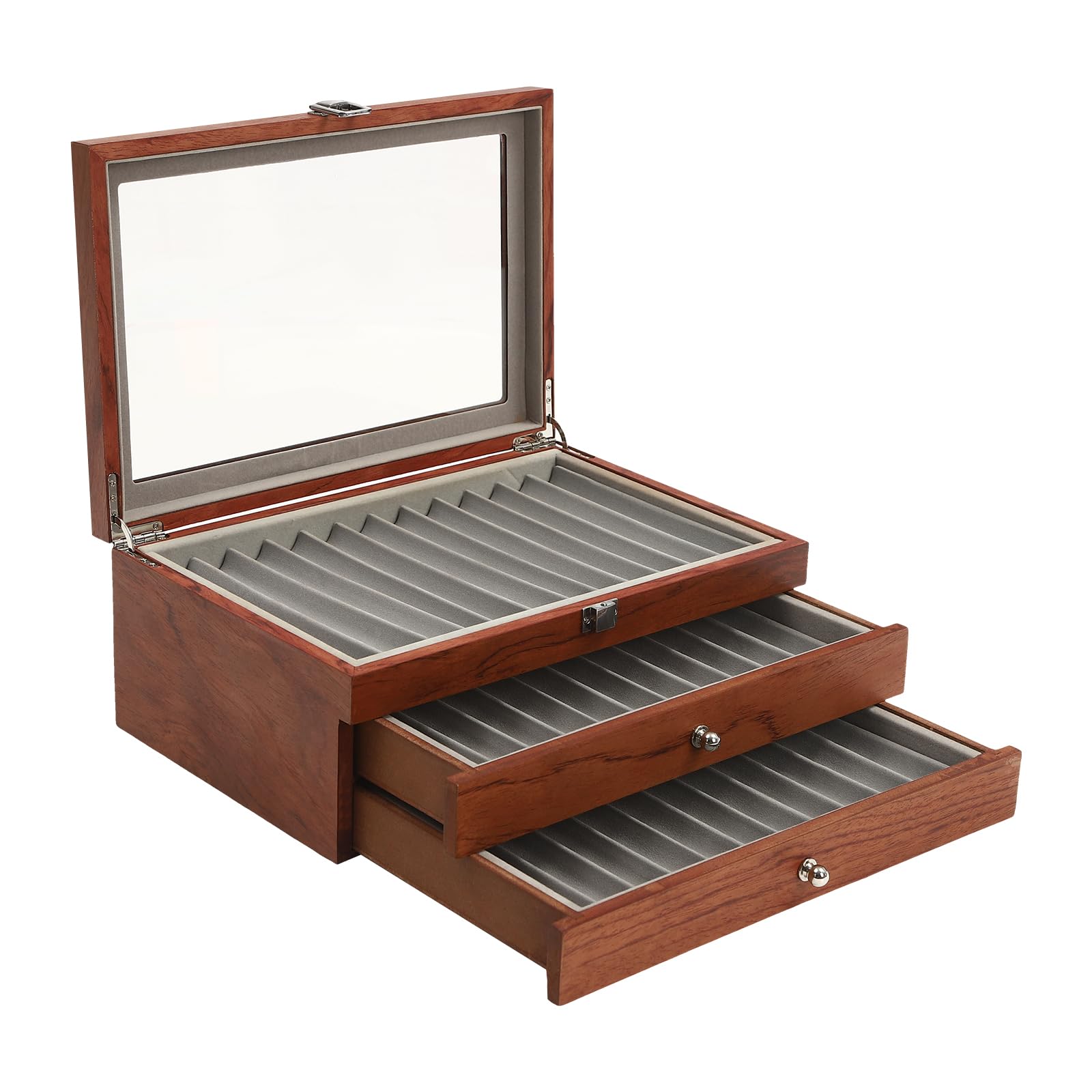 WUPYI 3 Layer Wood Pen Display Box 34 Pen Organizer Box,Pen Display Case Storage and Fountain Pen