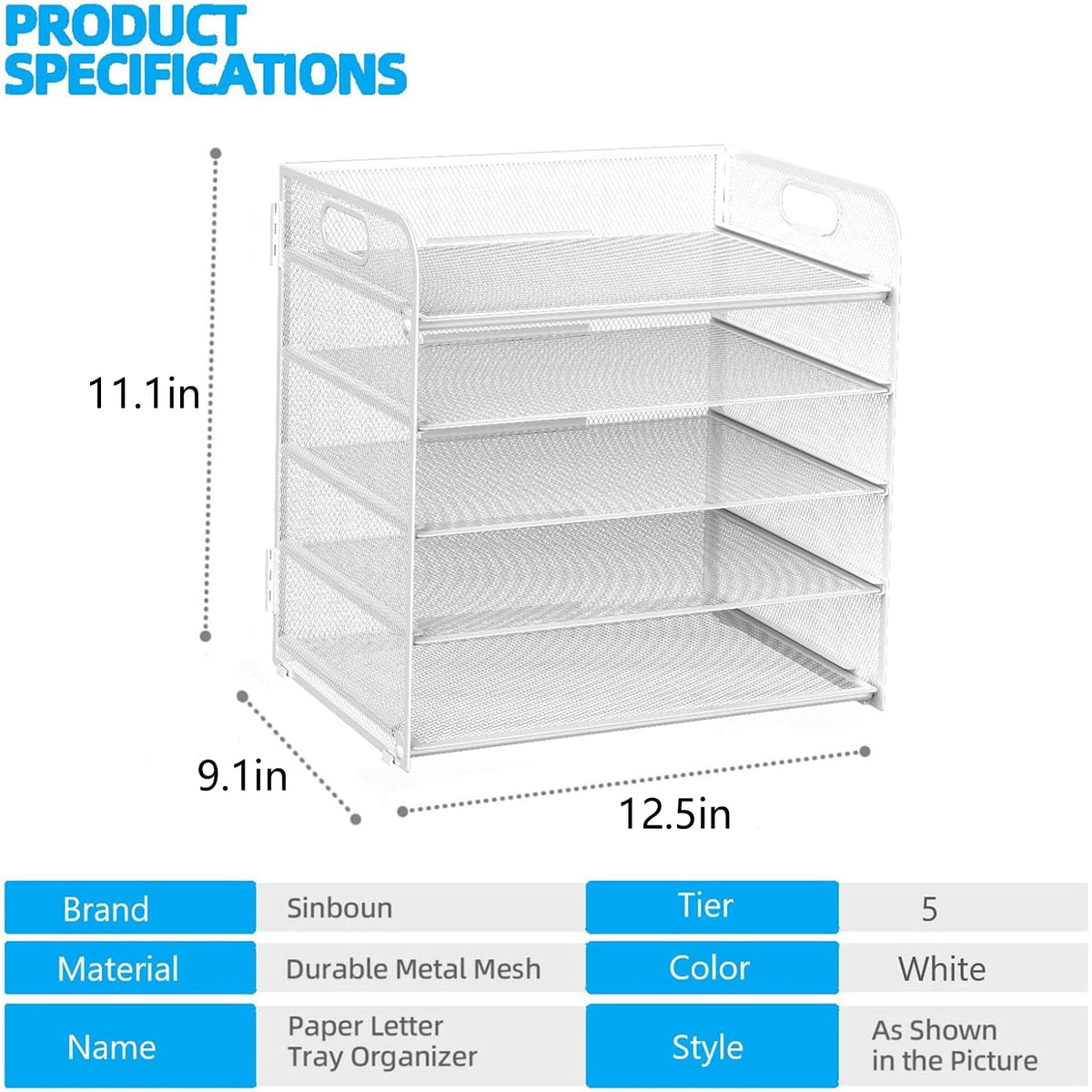 Letter Tray Paper Organizer 5-Tier Desk Organizer File Organizer Paper Holder with Handle, Metal