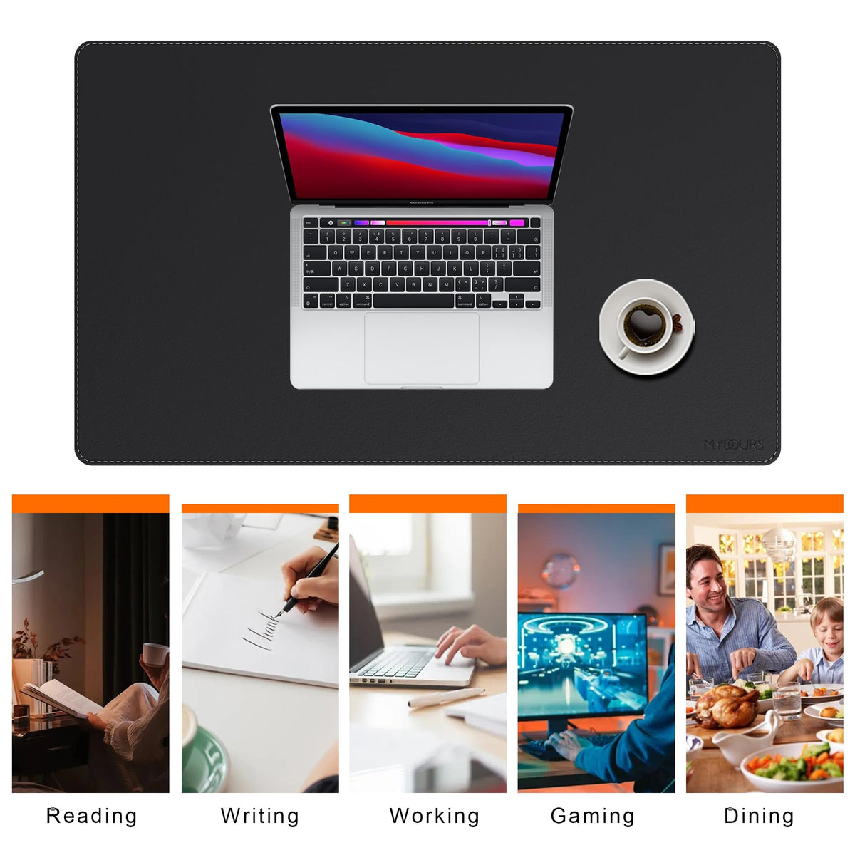 Mydours 36" x 24" XL Large Desk Mat - PU Leather Full Desk Mouse Pad, Black