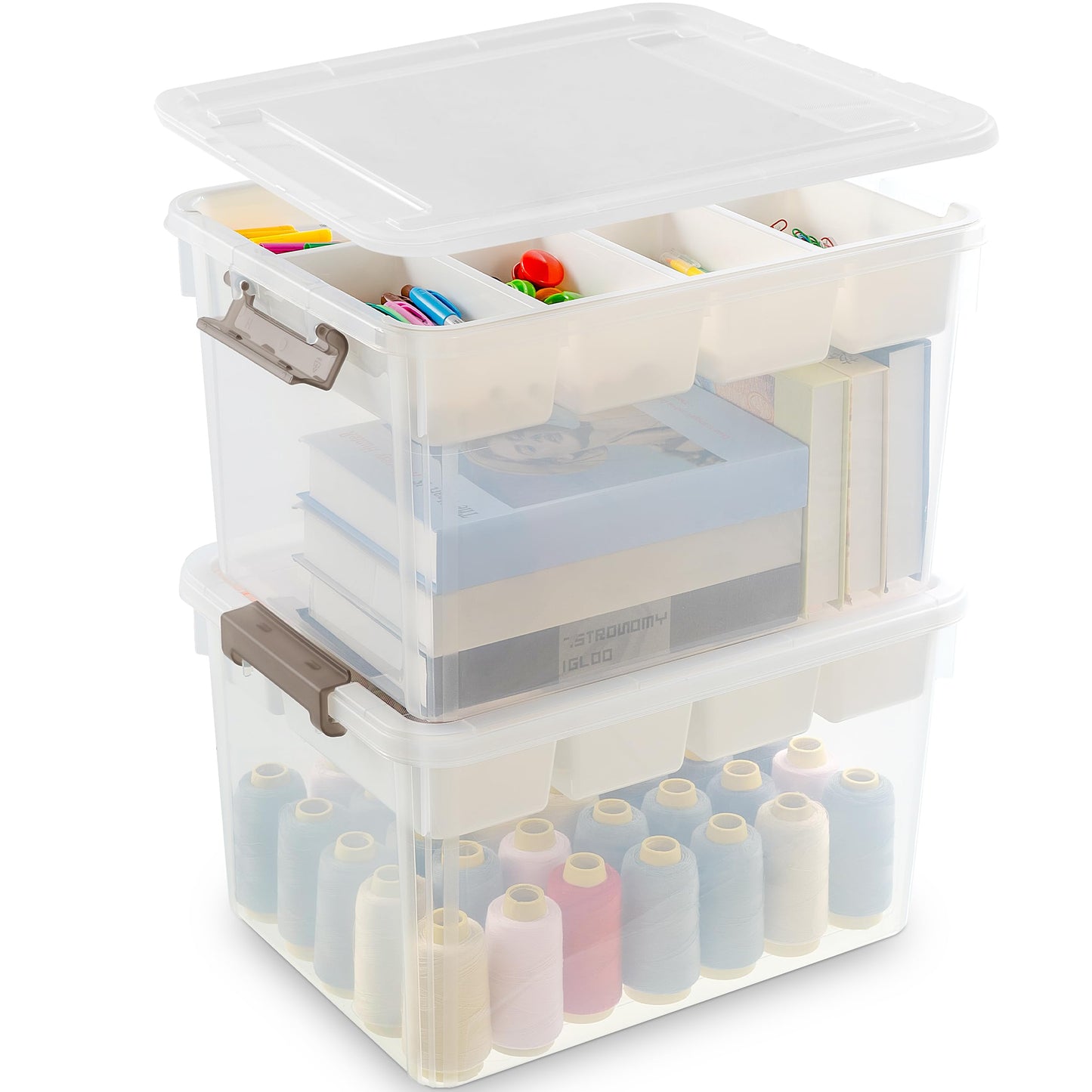 Citylife 32QT 2Packs Clear Craft Organizers and Storage Box with Tray