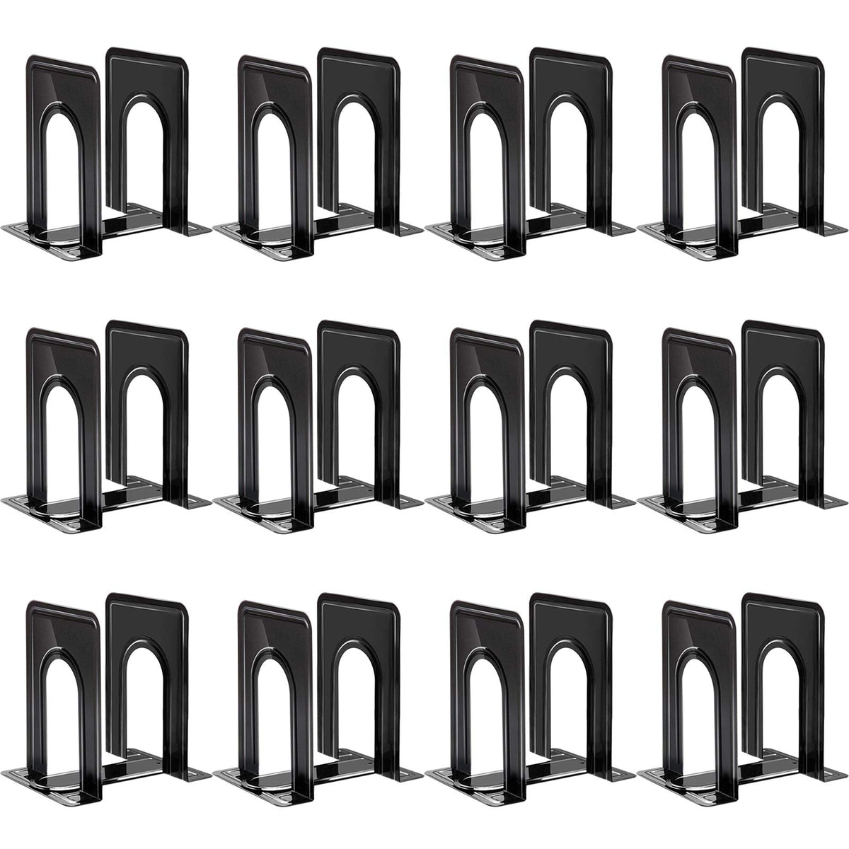 HappyHapi 12 Pairs Book Ends, Heavy Duty Bookends for Shelves, Black
