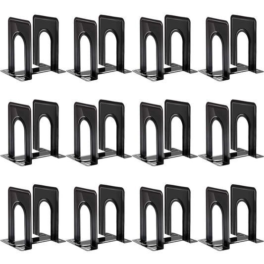 HappyHapi 12 Pairs Book Ends, Heavy Duty Bookends for Shelves, Black