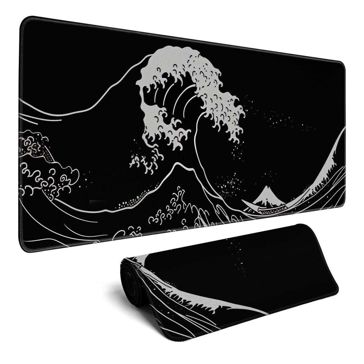 Japanese Sea Wave Gaming Mouse Pad Kanagawa Black Desk Mat Kawaii Mousepad Mouse Pad, Extra Large