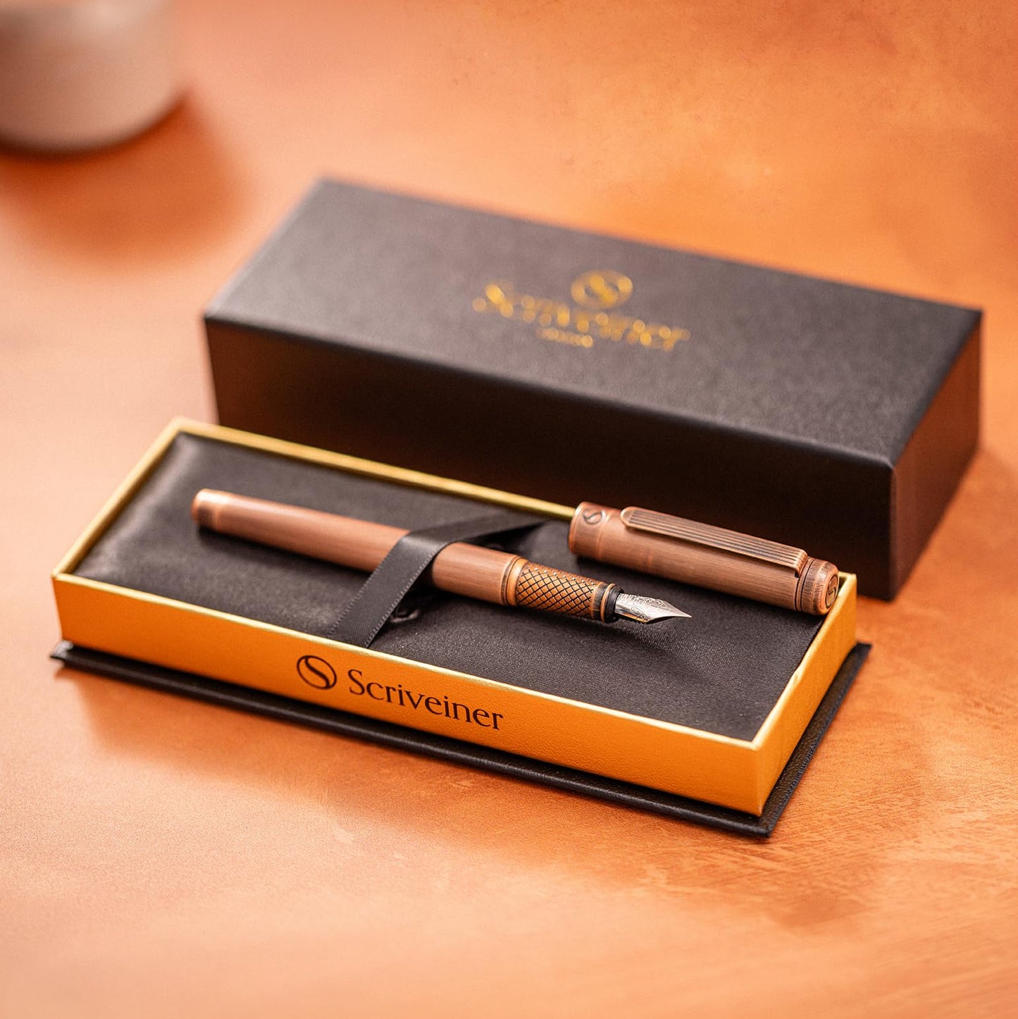 Scriveiner Luxury Fountain Pen - Stunning Copper Luxury Pen, Schmidt Gilded Nib (Fine), Converter