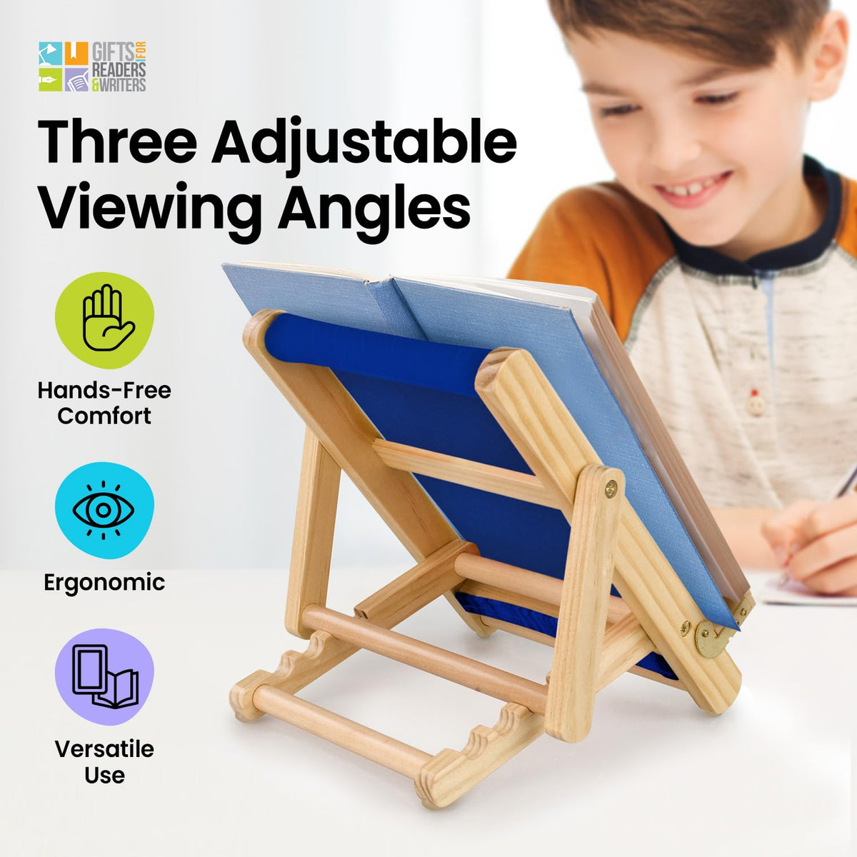 Gifts for Readers & Writers Book Stand Holders Wood Ipad Stand Blue, Stylish Wooden Book Holders