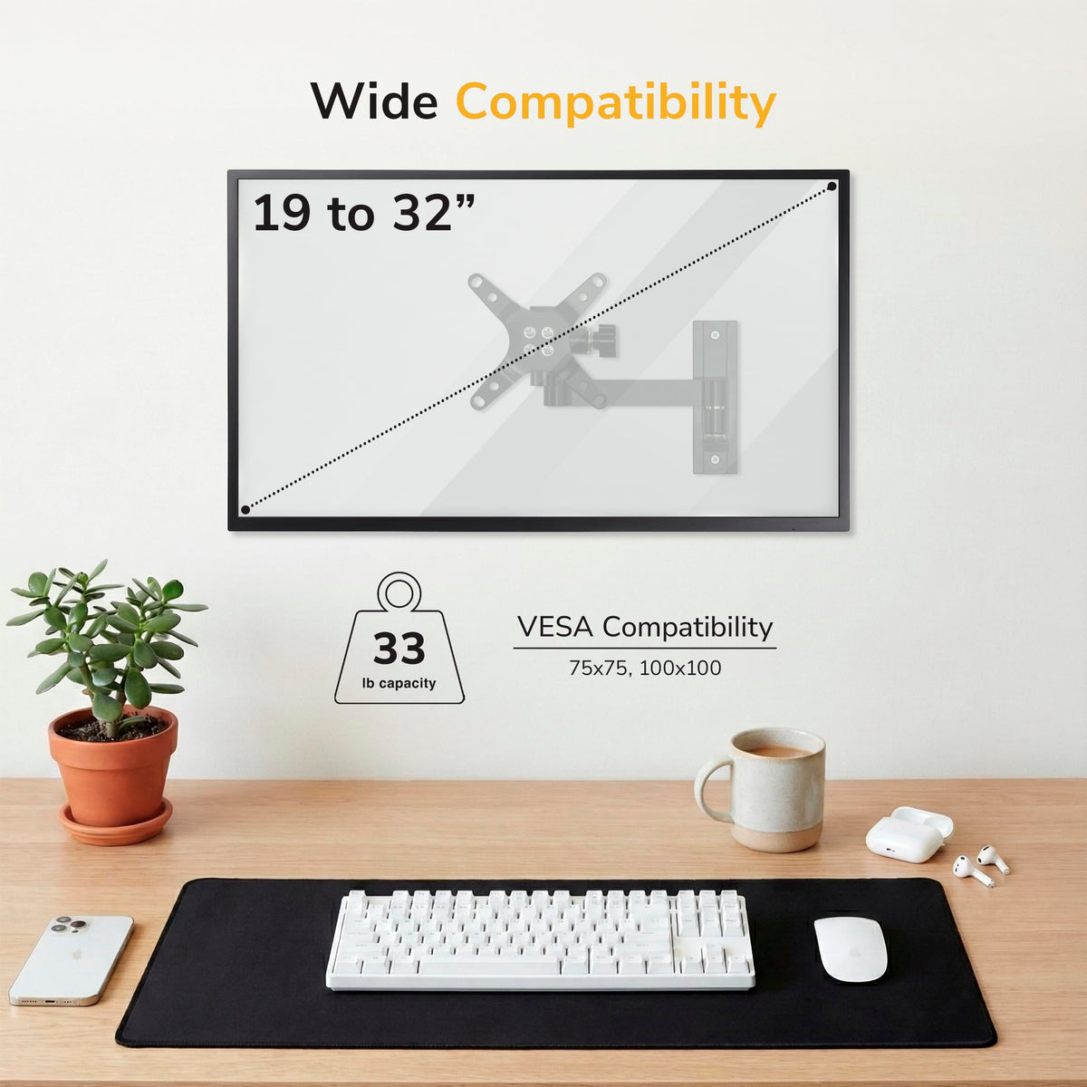 Mount-It! Full Motion Computer Monitor Wall Mount – Adjustable Arm for Home Office, Gaming