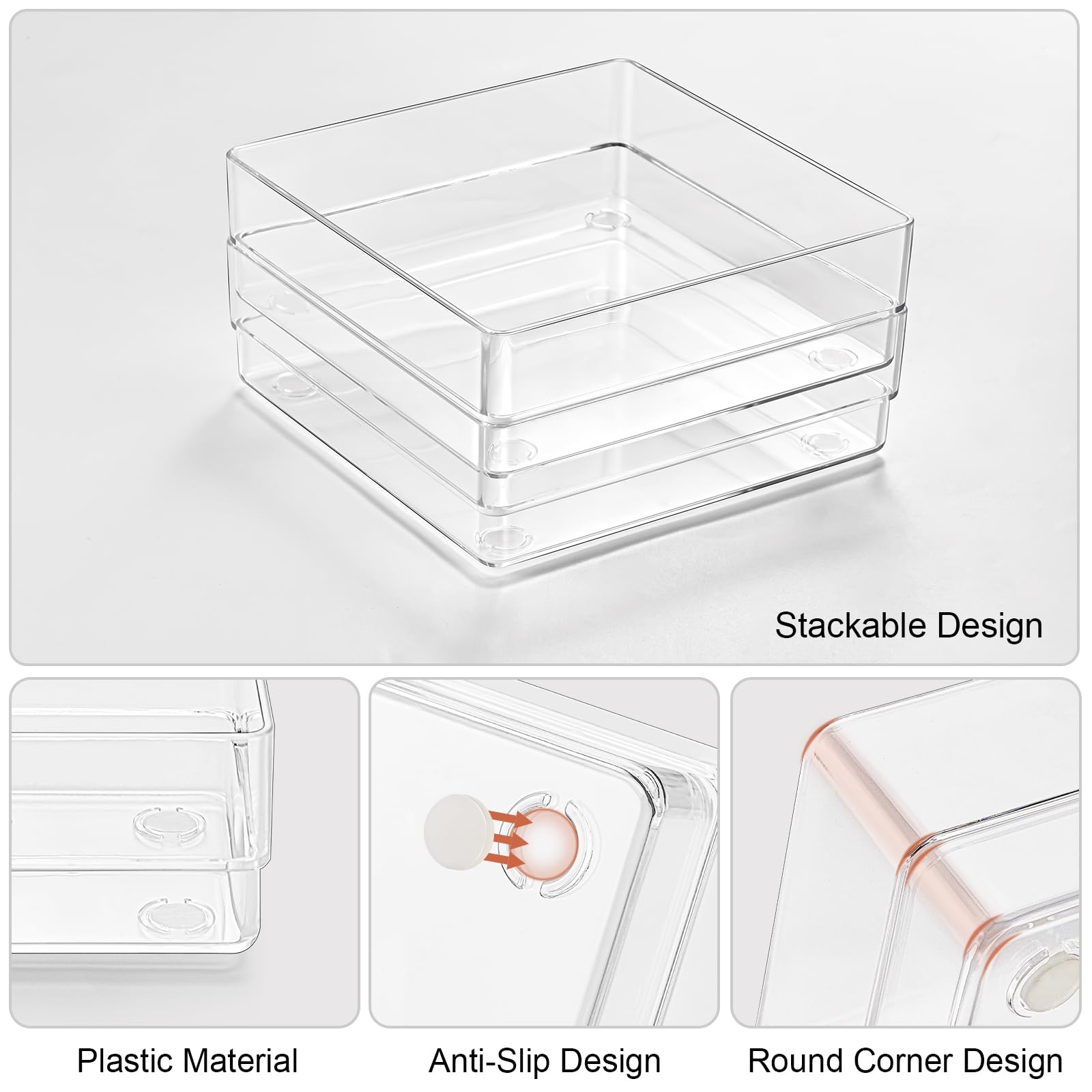 SMARTAKE 6 PCS Clear Plastic Kitchen Large Size Drawer Organizers Set