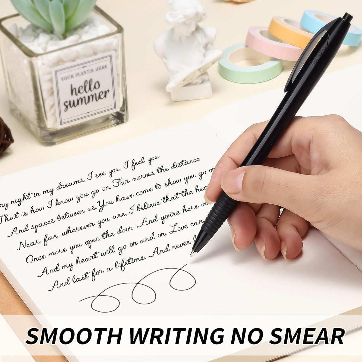 Sikao Black Pens Bulk, 60 Pack Gripped Slimster Ballpoint Pens