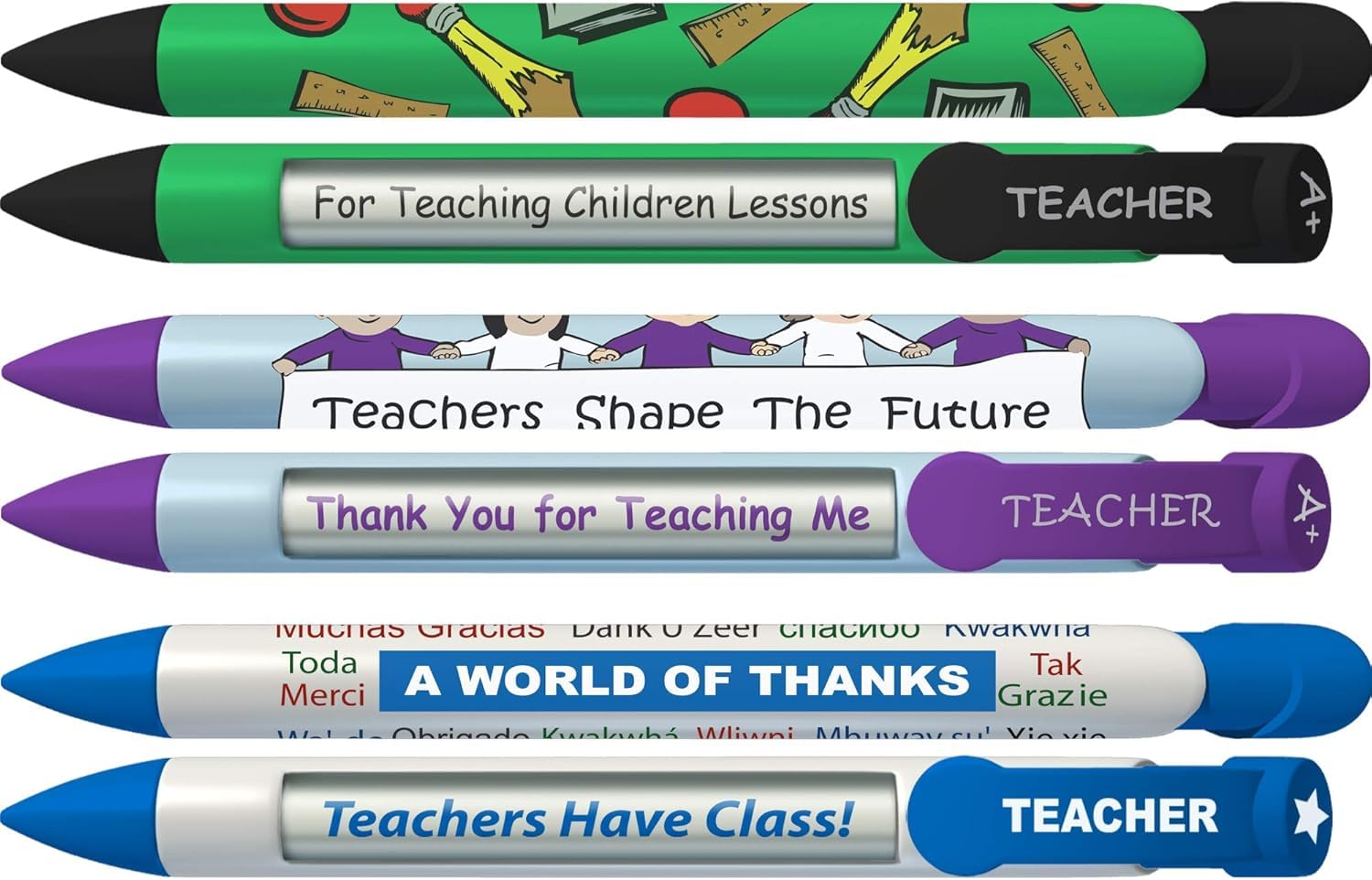 Greeting Pen Teacher Appreciation Trio Rotating Message Pen Set - Inspirational Pens for Teachers