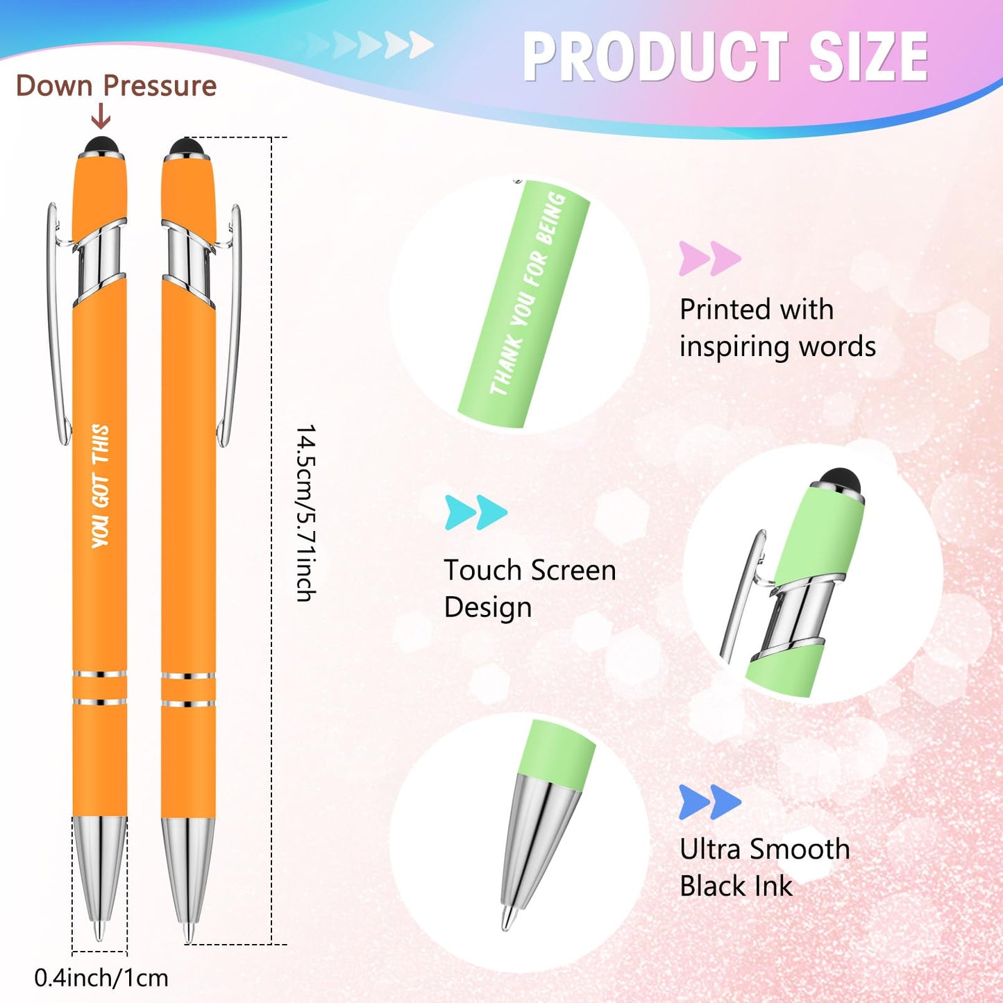 Yeaqee 24 Pcs Inspirational Ballpoint Pens Black Ink Stylus, Multicolored
