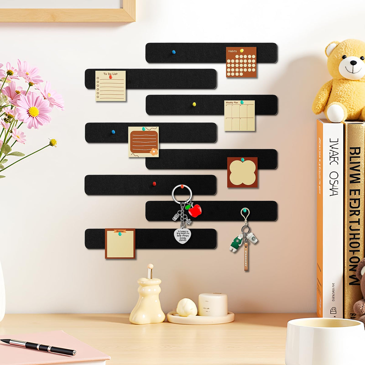 Cork Board Felt Bulletin Board 8-Pack with 50 Push Pins for Paste Notes, Photos, Schedules