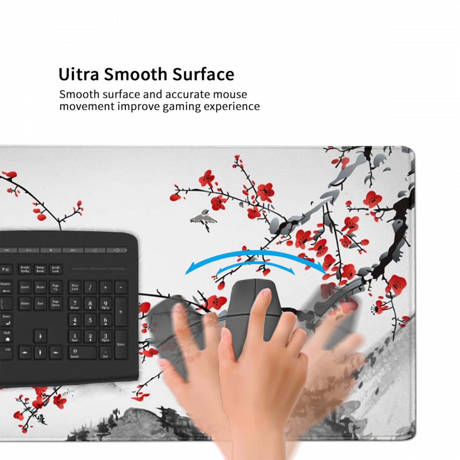 48x24 Inch Extended Gaming Mouse Pad, Japanese Cherry Blossom Desk Mat