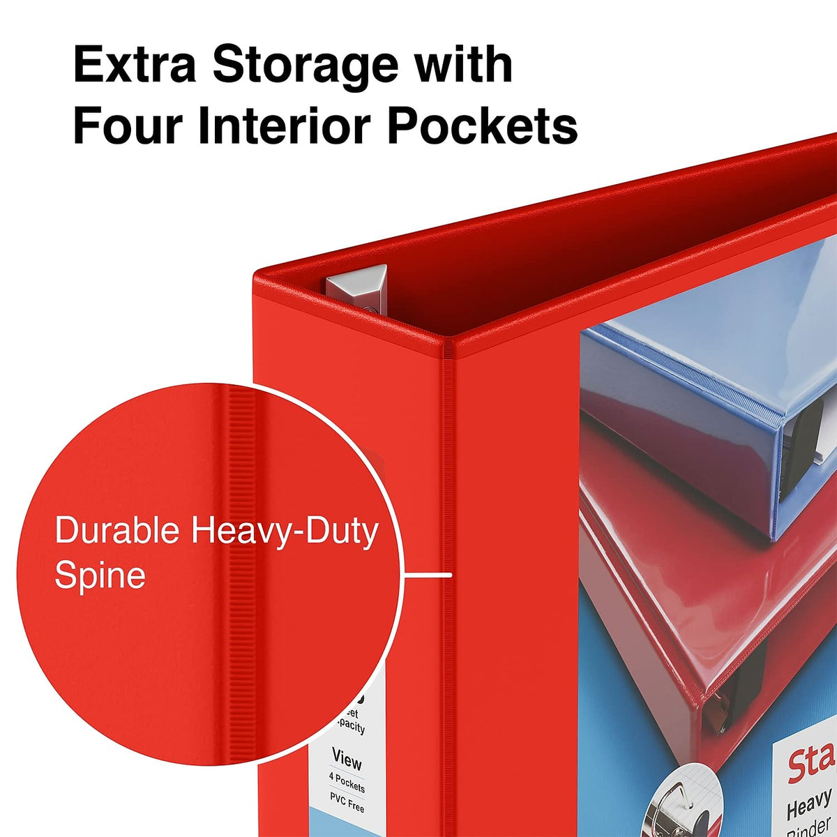 Staples Heavy-Duty 4-Inch D-Ring View Binder, Red, 800 Sheets