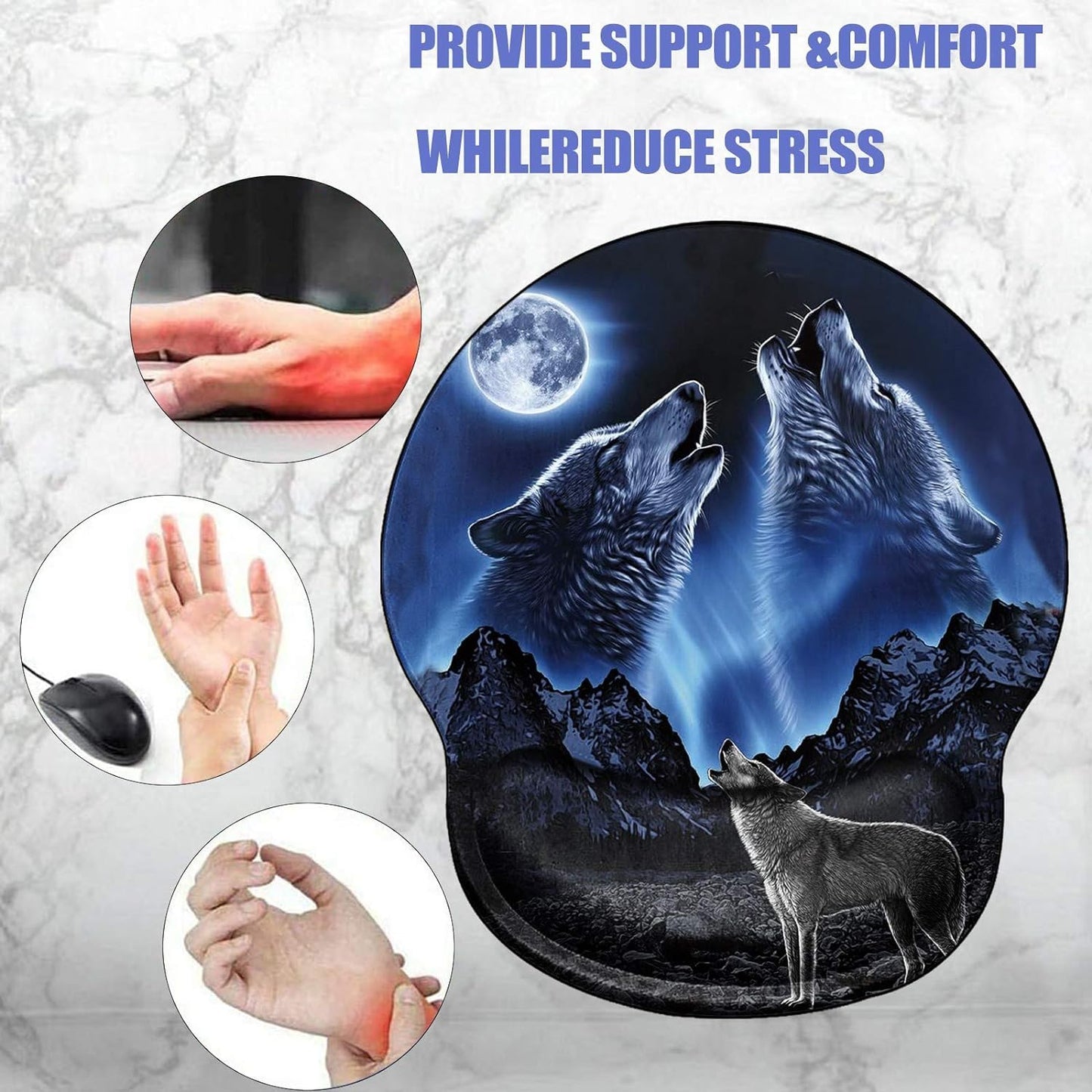 Ergonomic Mouse Pad with Wrist Support Wolf Mousepad Wrist Rest for Pad Gel Carpal Tunnel Relieves