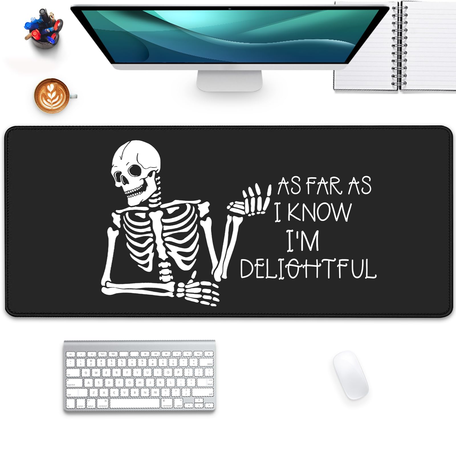 Skeleton Mouse Pad Skull Desk Pat,Mouse Mat Large Desk Mat for Desktop,Stitched Edges Non-Slip