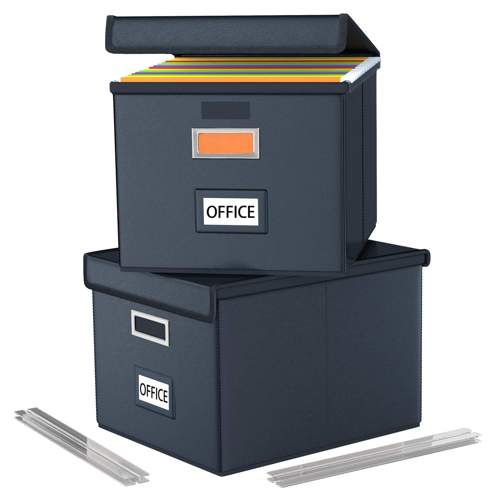 Huolewa File Organizer Box with Lids, Collapsible File Folder Organizer