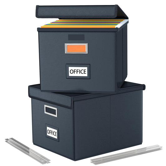 Huolewa File Organizer Box with Lids, Collapsible File Folder Organizer