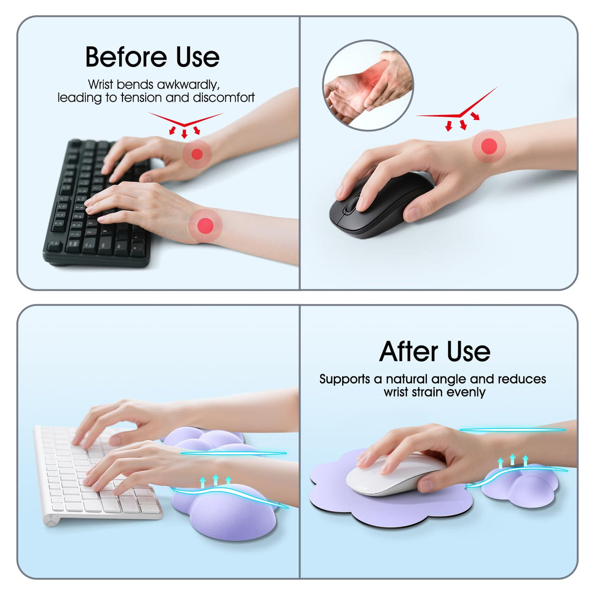 Retuhapy Cloud Wrist Rest Keyboard Cushion and Cloud Mouse Pad, Purple